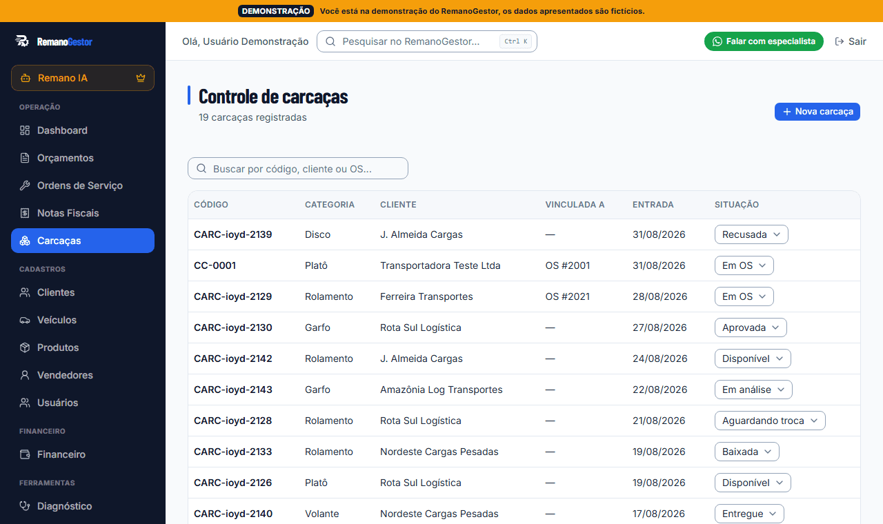 Tela de carcacas do RemanoGestor